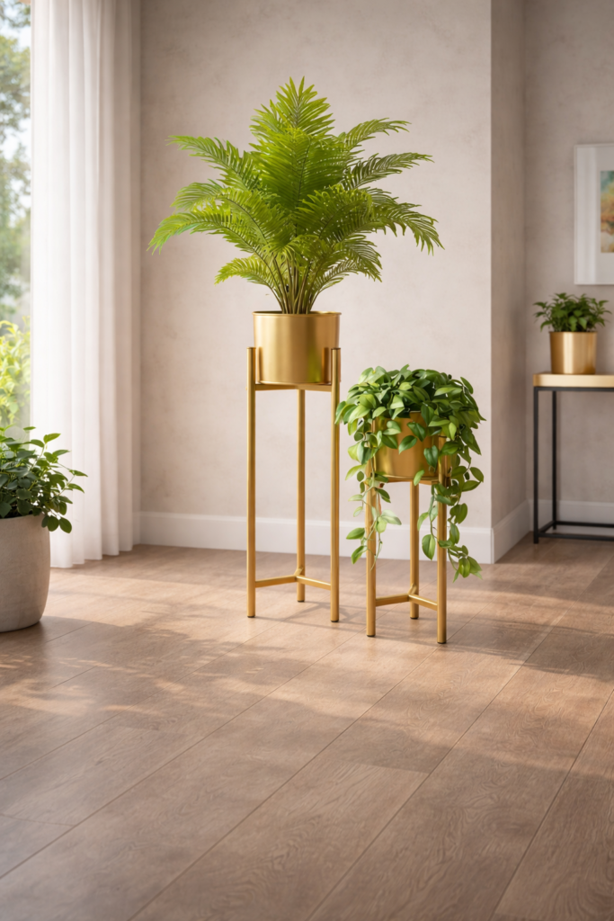 Gold Metal Plant Stand with Pots Set for Indoor Home Décor 🌿